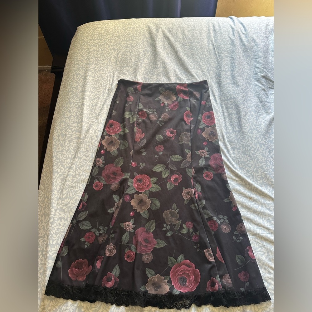 Black floral maxi skirt